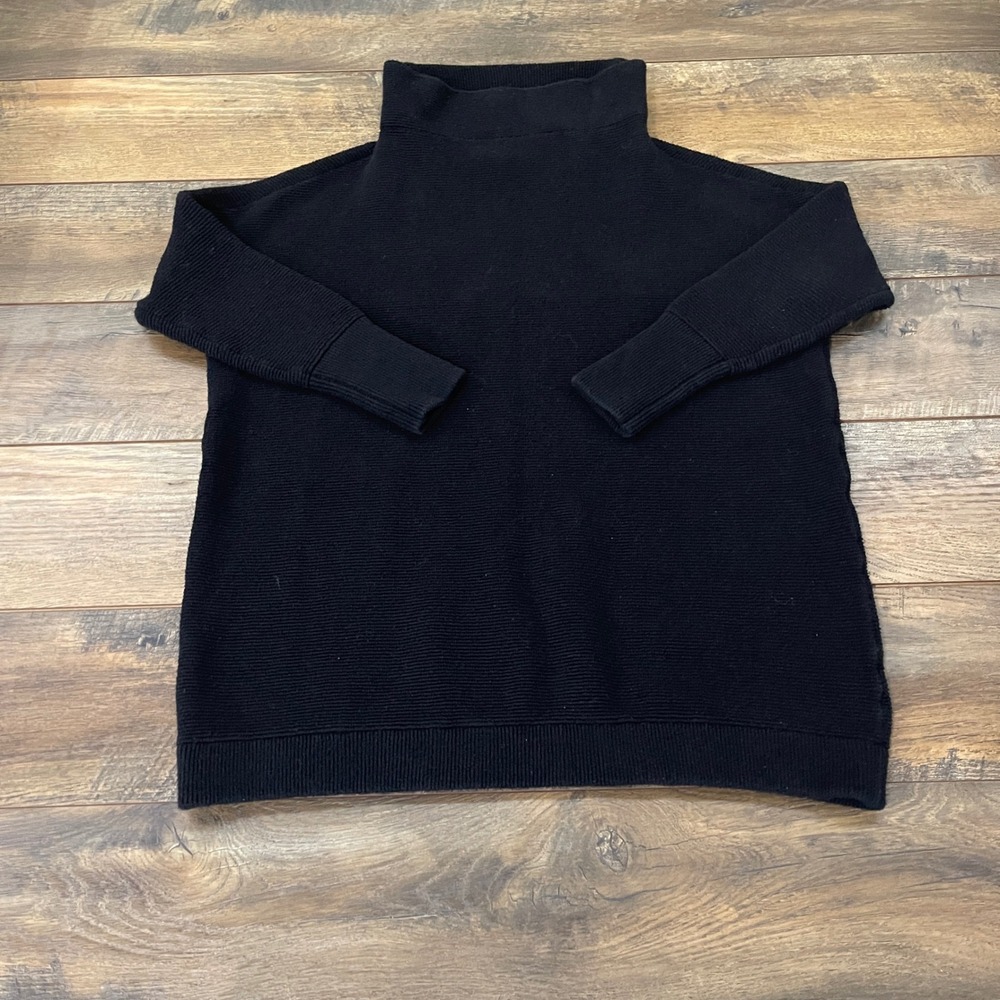 Free People Ottoman Slouchy Tunic Sweater Black Mock Neck Ribbed Knit Small Fall